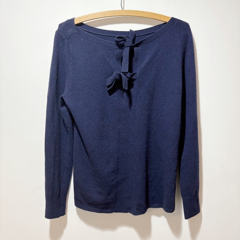 Banana Republic Filpucci Tie Back Boat Neck Sweater Navy Blue Size Small Merino